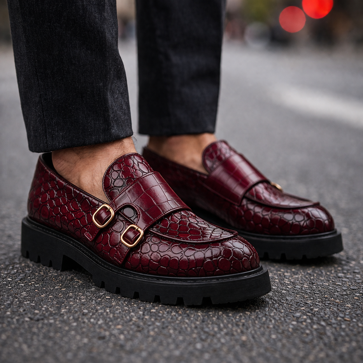 Fabio Leather Croc Loafers