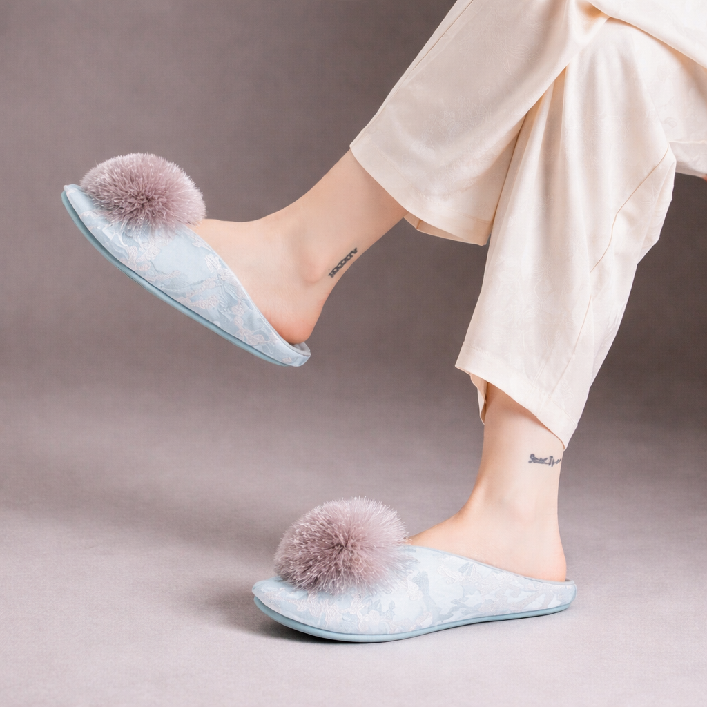 Manella Embroidered Pom Slippers - Image 3 of 6