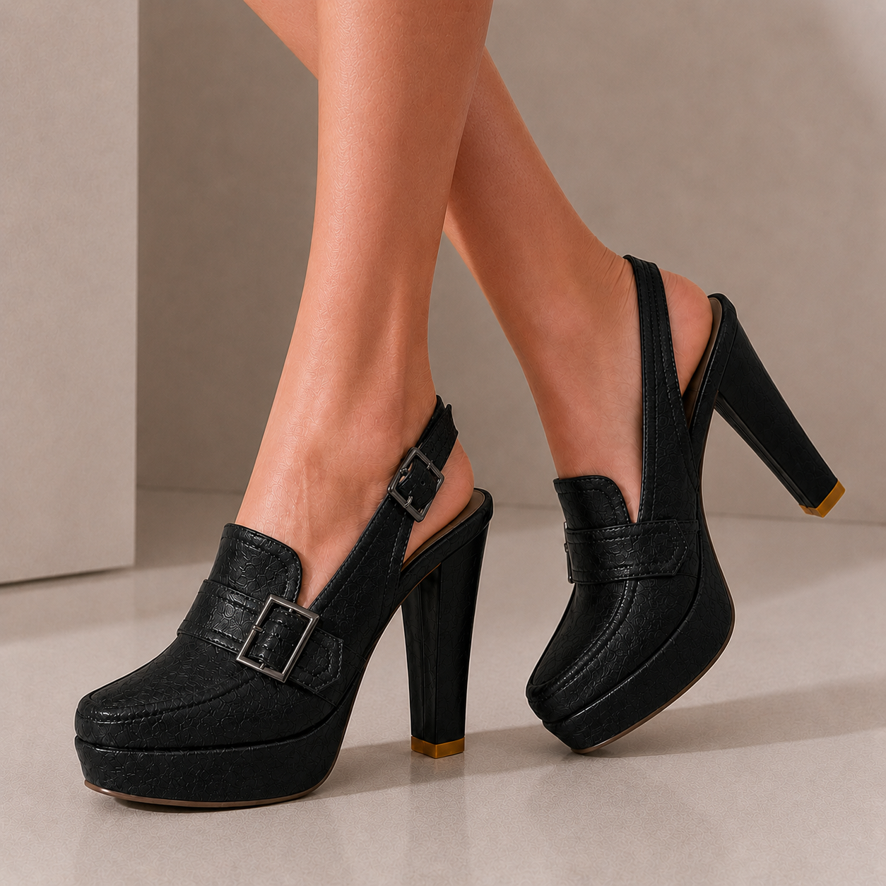 Geneva Buckle Heels