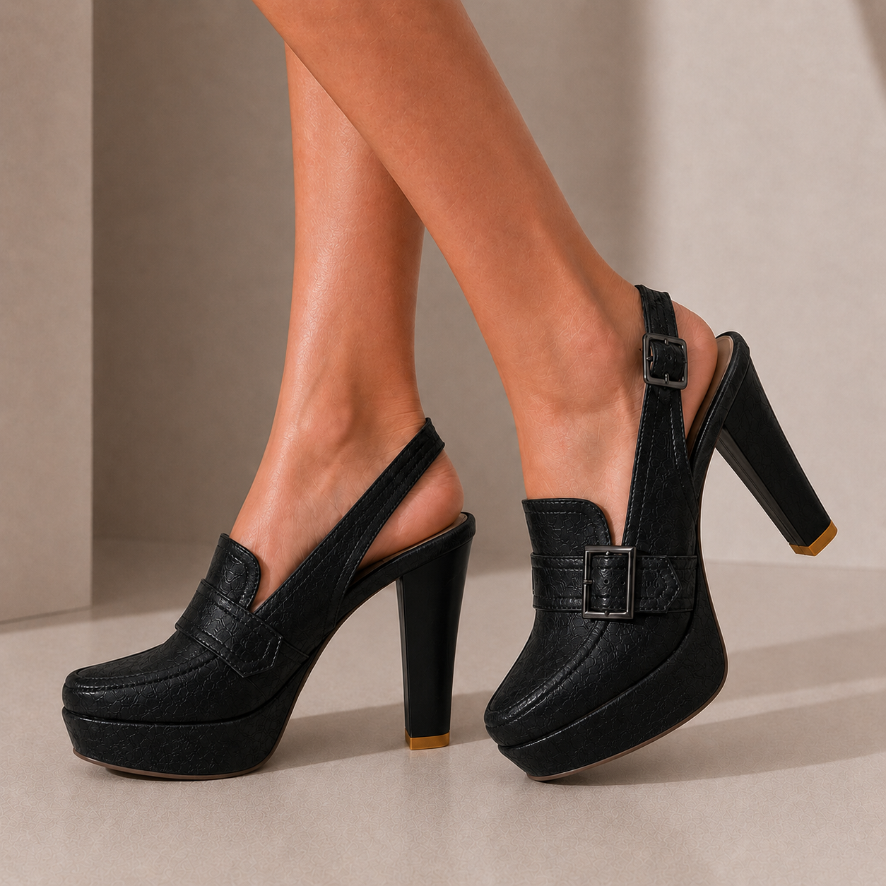 Geneva Buckle Heels