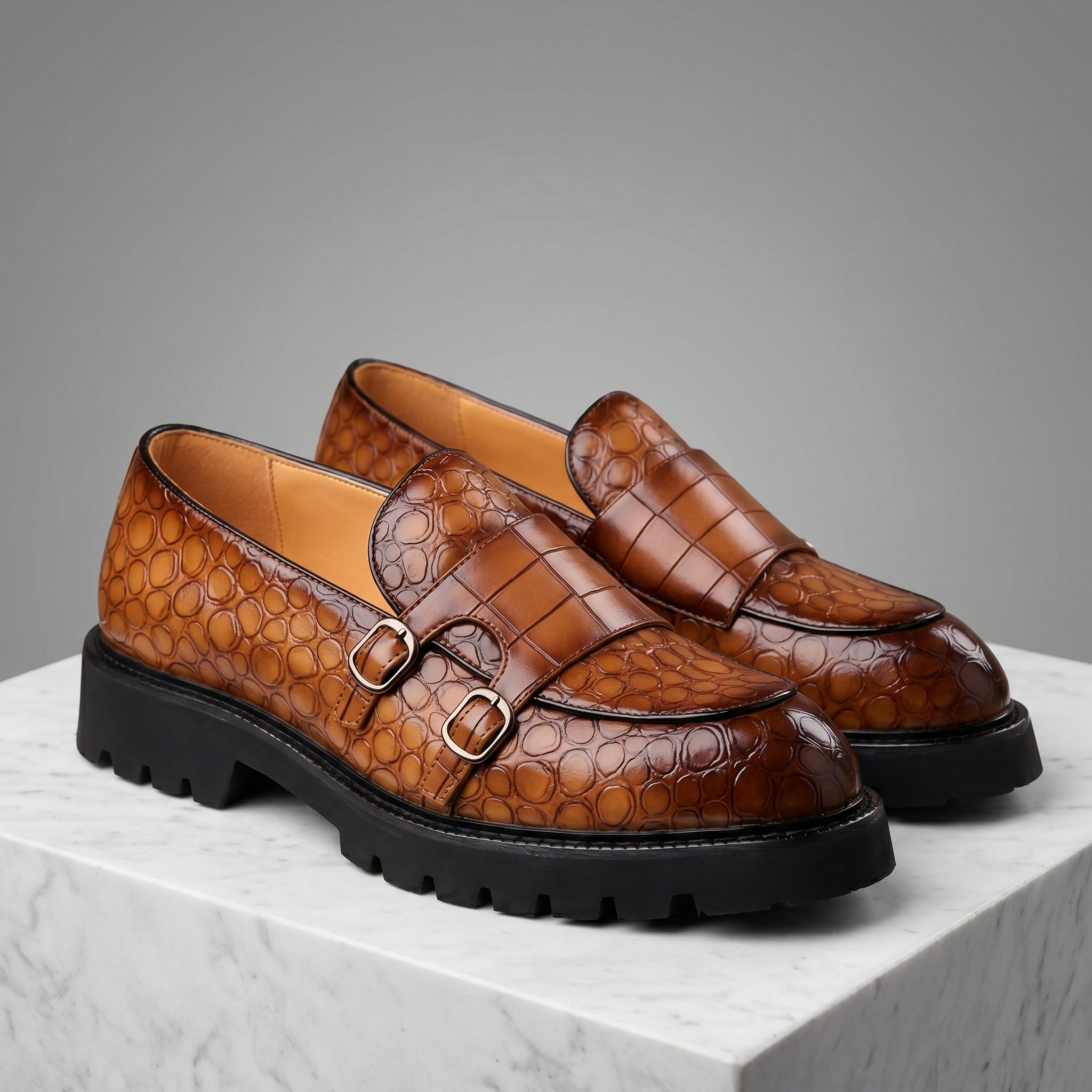 Fabio Leather Croc Loafers