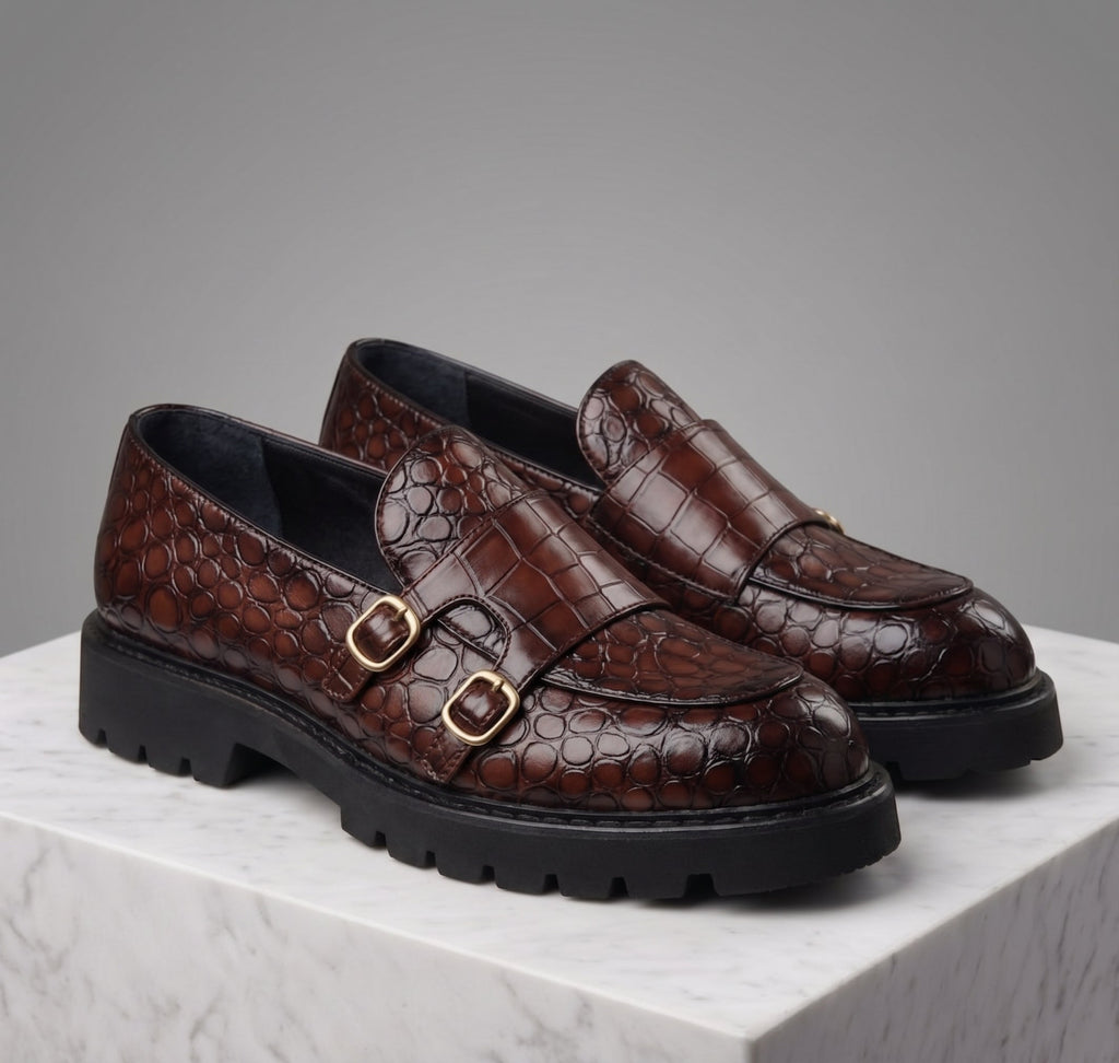 Fabio Leather Croc Loafers
