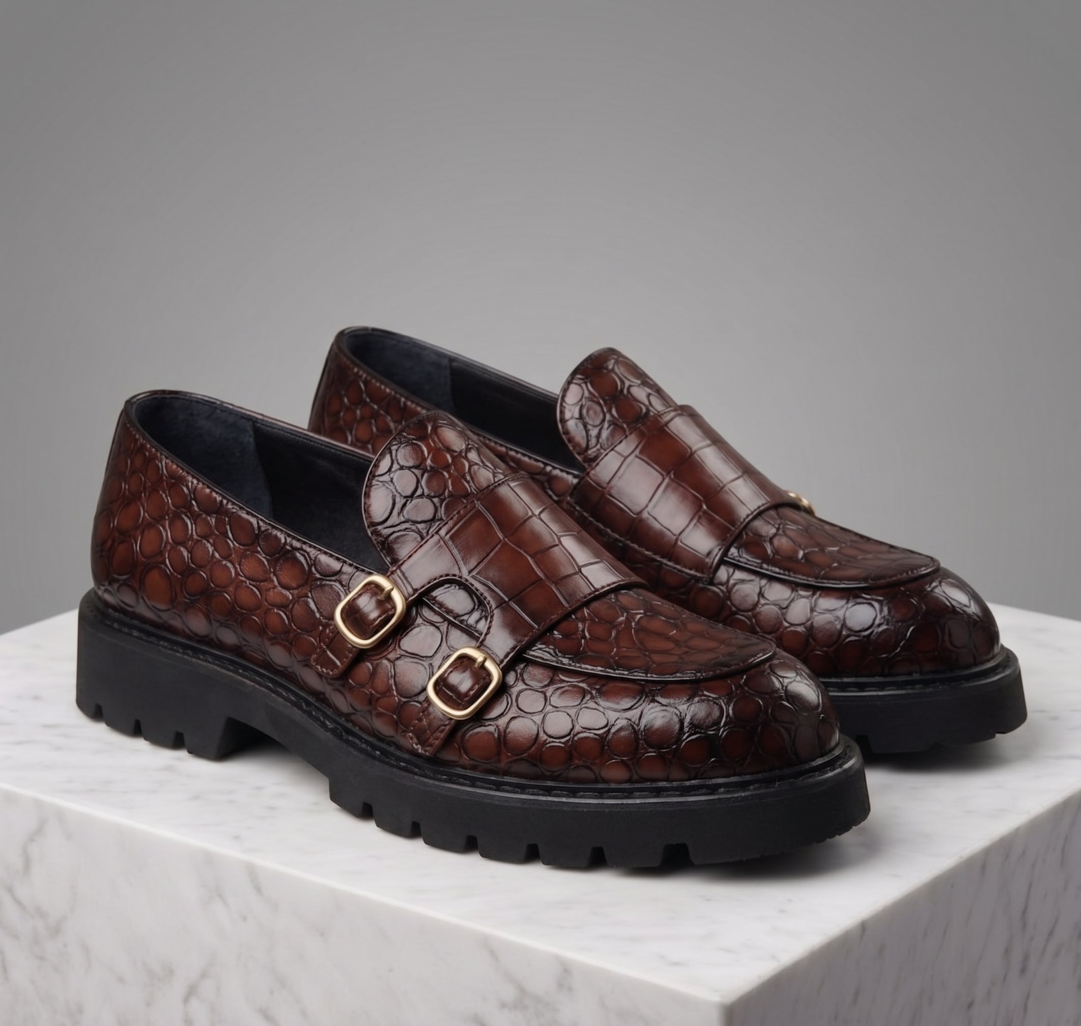Fabio Leather Croc Loafers