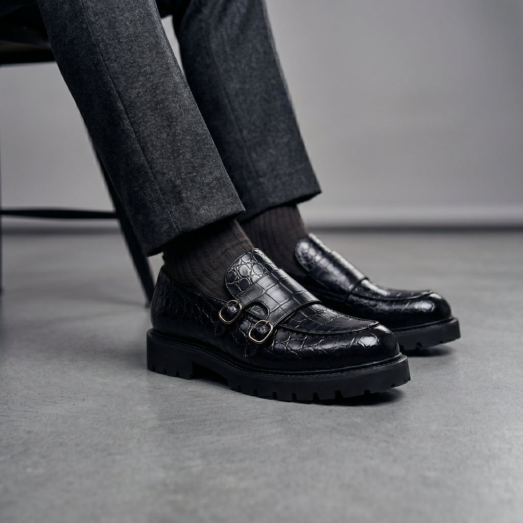 Fabio Leather Croc Loafers