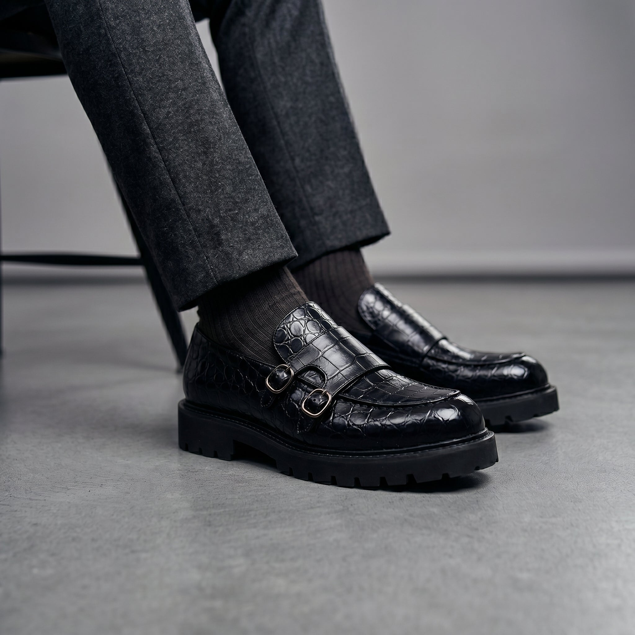 Fabio Leather Croc Loafers