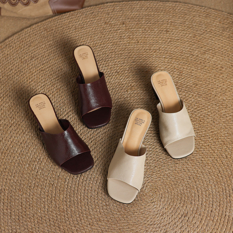 Lorena Genuine Leather Open-Toe Mules