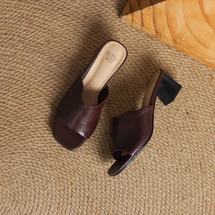 Lorena Genuine Leather Open-Toe Mules