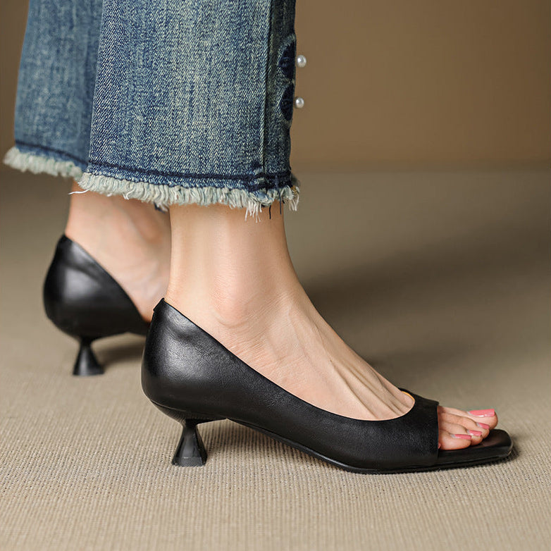 Delia Peep Toe Genuine Leather Heels