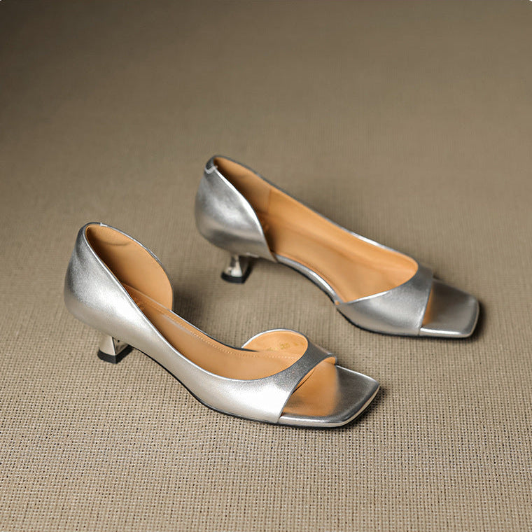 Delia Peep Toe Genuine Leather Heels