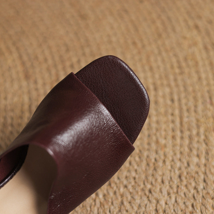 Lorena Genuine Leather Open-Toe Mules
