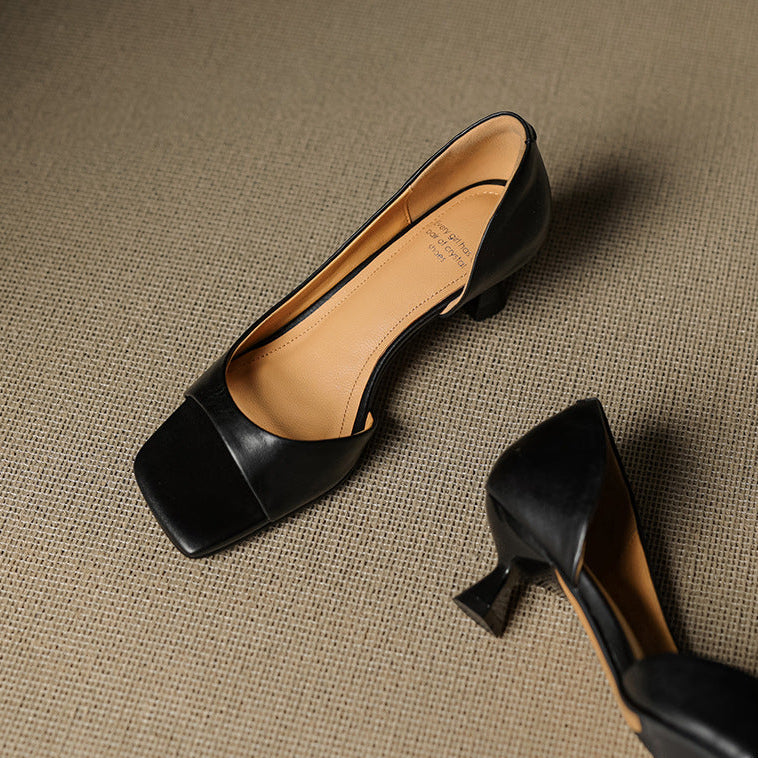 Delia Peep Toe Genuine Leather Heels