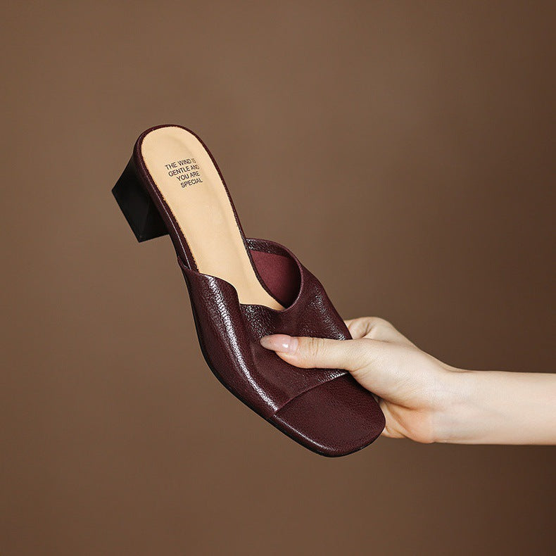 Lorena Genuine Leather Open-Toe Mules