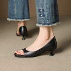 Delia Peep Toe Genuine Leather Heels