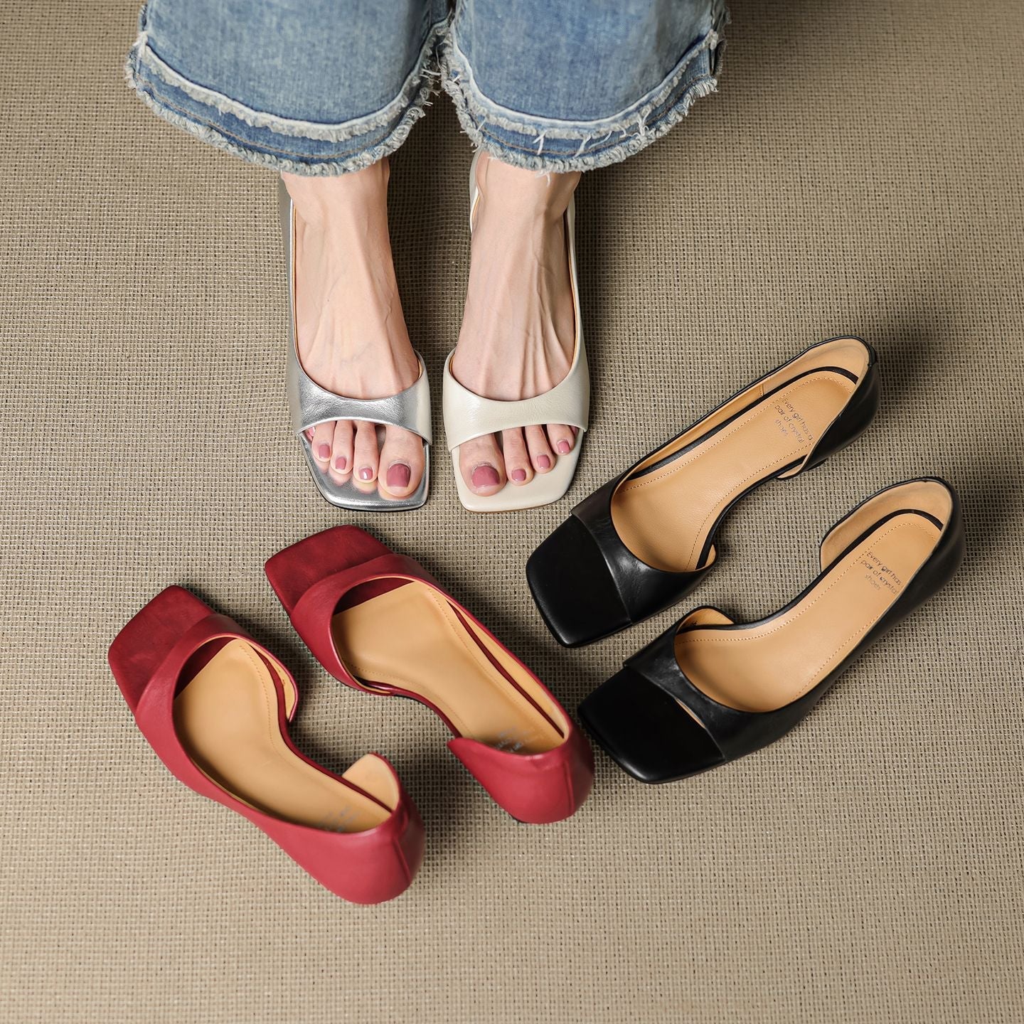 Delia Peep Toe Genuine Leather Heels