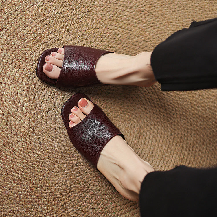 Lorena Genuine Leather Open-Toe Mules