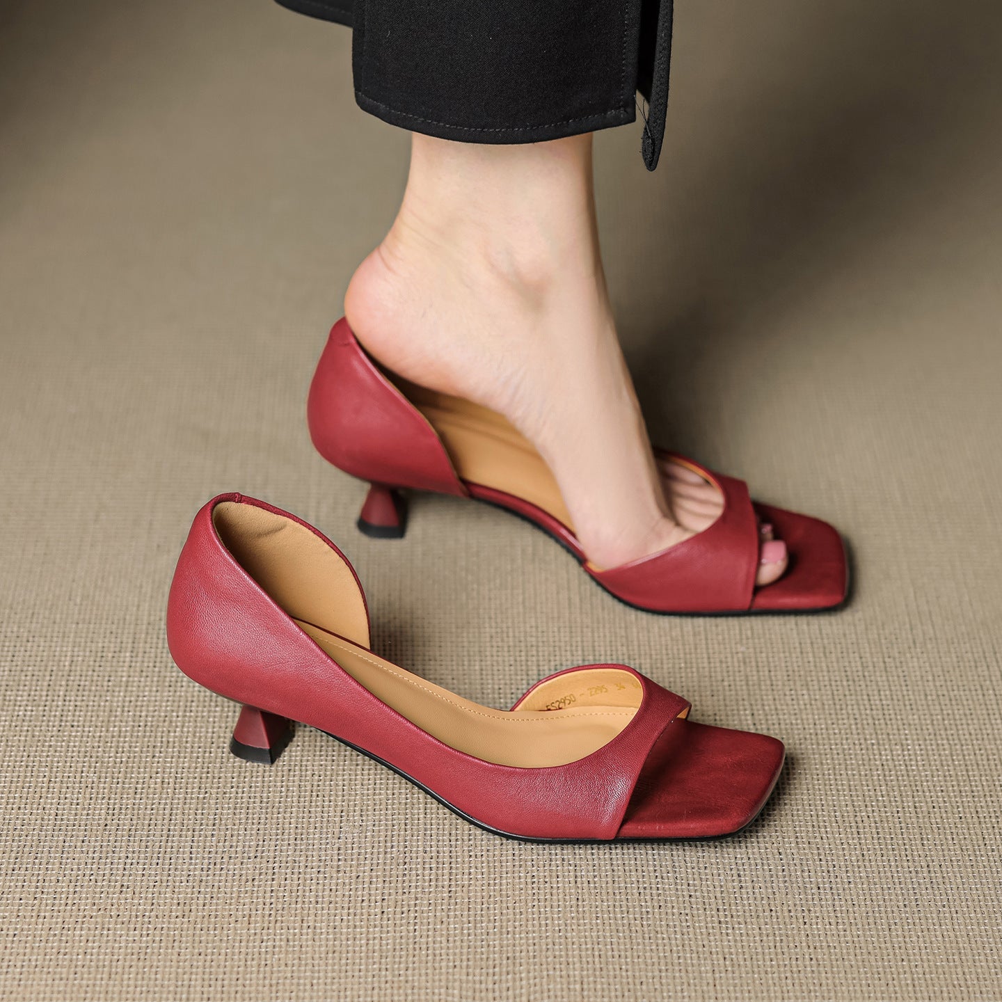 Delia Peep Toe Genuine Leather Heels