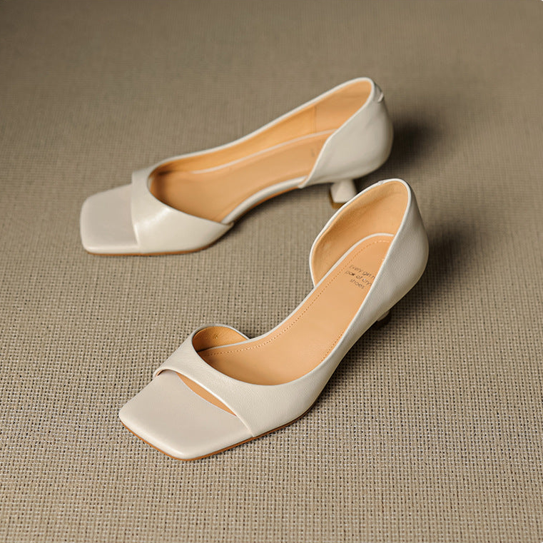 Delia Peep Toe Genuine Leather Heels