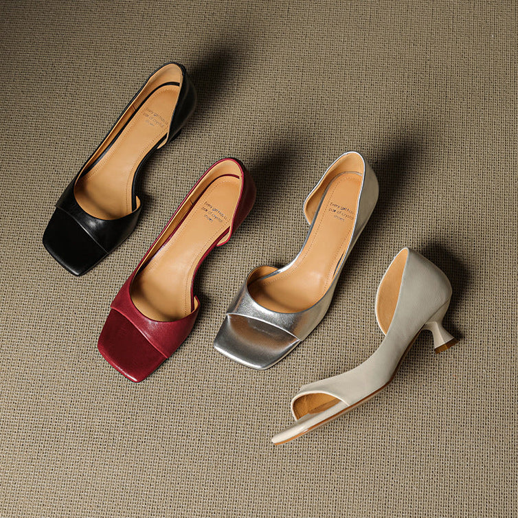 Delia Peep Toe Genuine Leather Heels