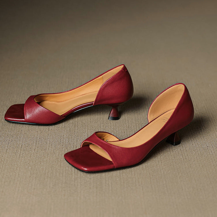 Delia Peep Toe Genuine Leather Heels