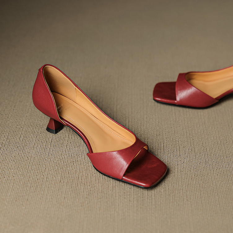 Delia Peep Toe Genuine Leather Heels