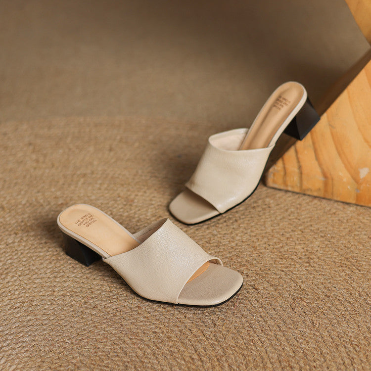Lorena Genuine Leather Open-Toe Mules