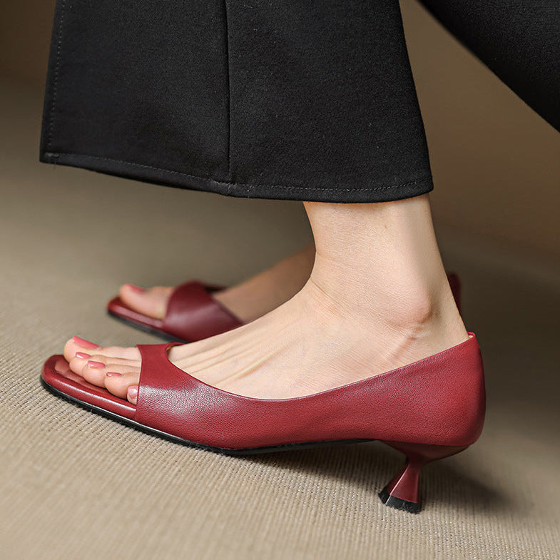 Delia Peep Toe Genuine Leather Heels