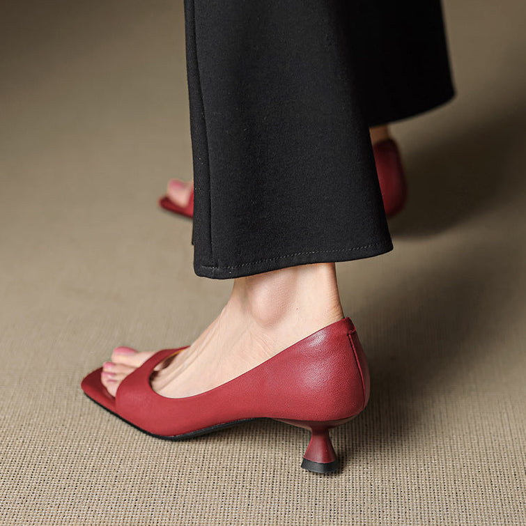 Delia Peep Toe Genuine Leather Heels