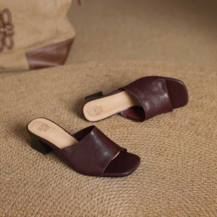 Lorena Genuine Leather Open-Toe Mules