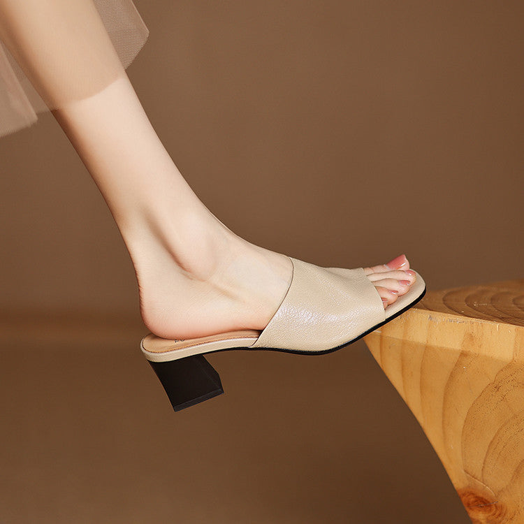 Lorena Genuine Leather Open-Toe Mules