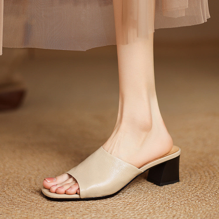 Lorena Genuine Leather Open-Toe Mules