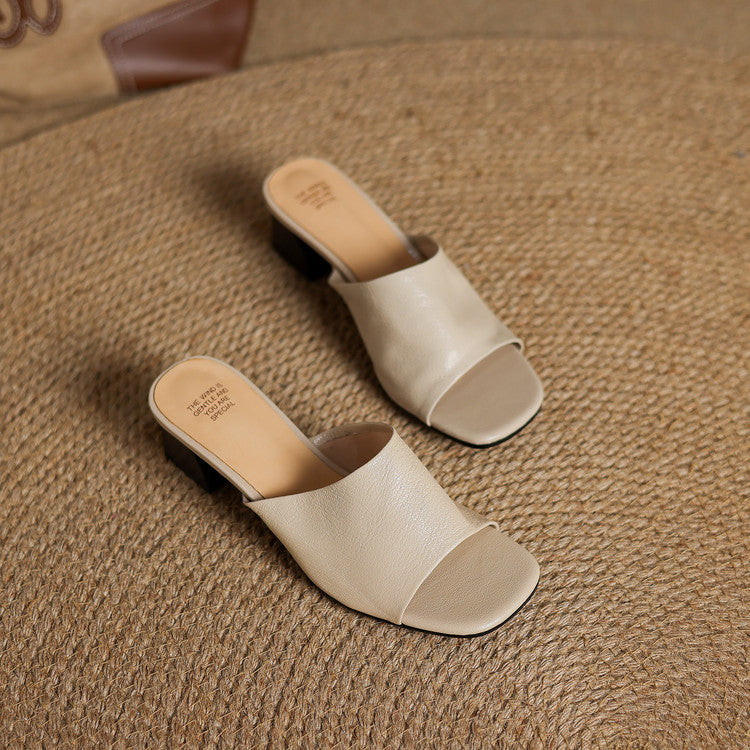 Lorena Genuine Leather Open-Toe Mules