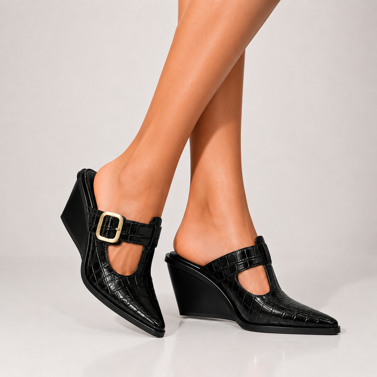 Renae Croc-Embossed Mules