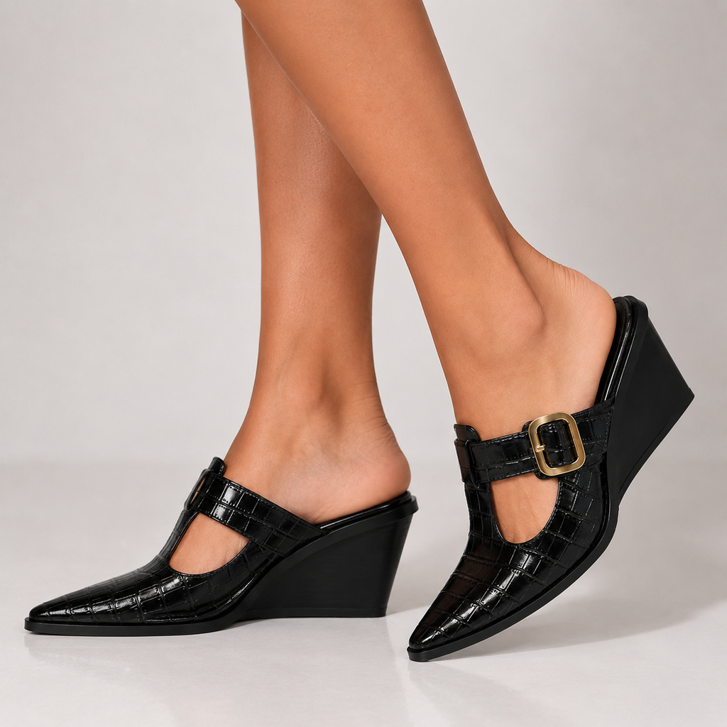 Renae Croc-Embossed Mules