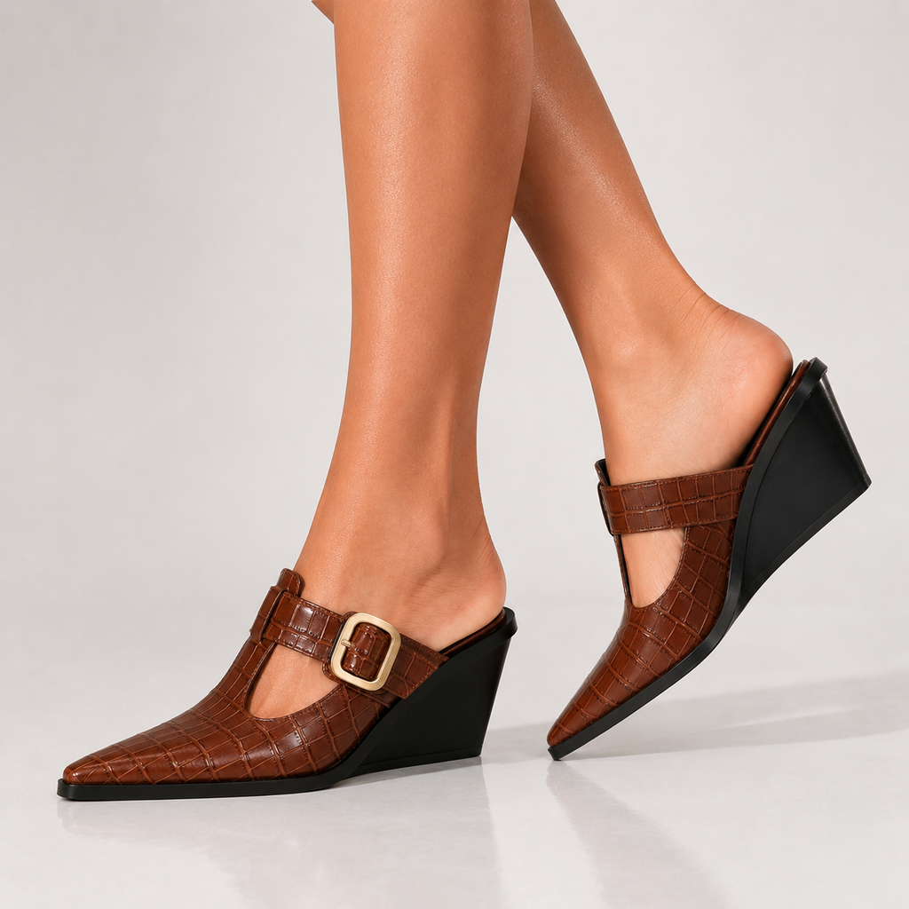 Renae Croc-Embossed Mules