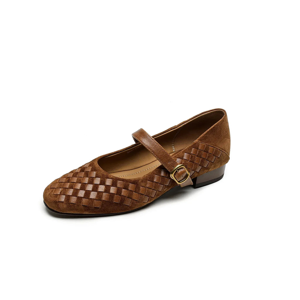 Elara Woven Leather Mary Janes