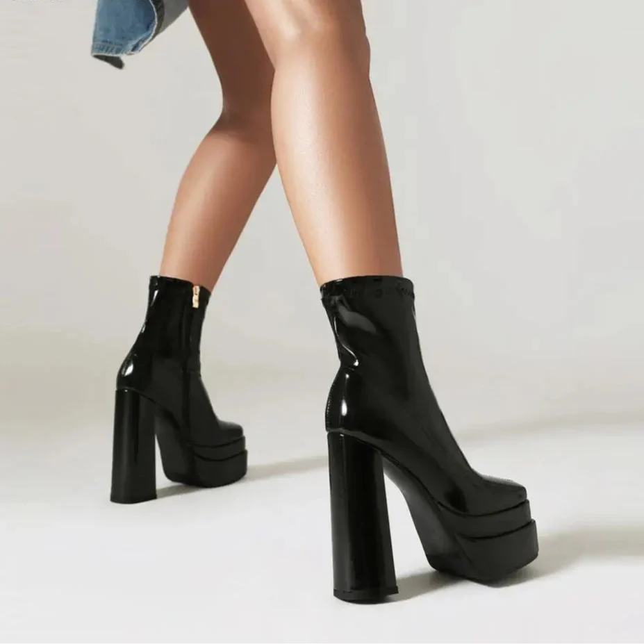 High Heeled Zipper Ankle Platform Boots