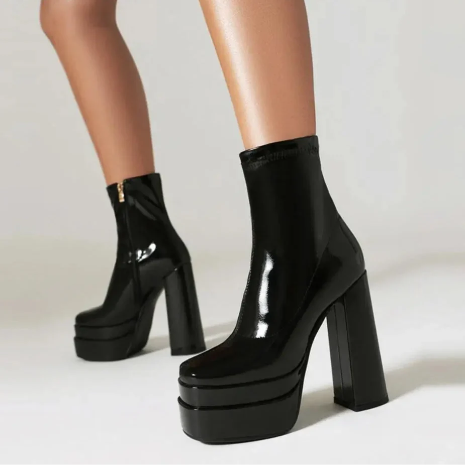 High Heeled Zipper Ankle Platform Boots