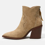 Chunky Wooden Heel Ankle Boots