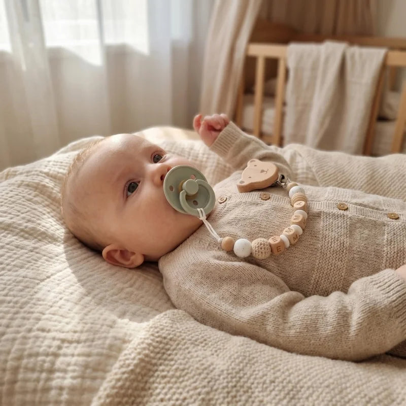 Personalized Wooden Bear Pacifier Clip