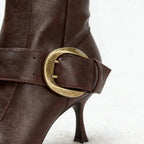 Gold Buckle Leather Knee high Boot