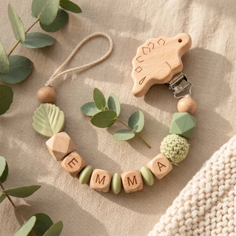 Personalized Wooden Bear Pacifier Clip