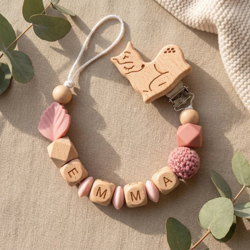 Personalized Wooden Bear Pacifier Clip