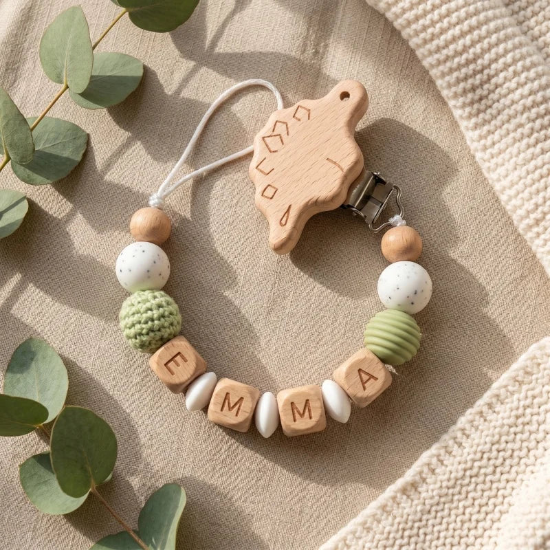 Personalized Wooden Bear Pacifier Clip