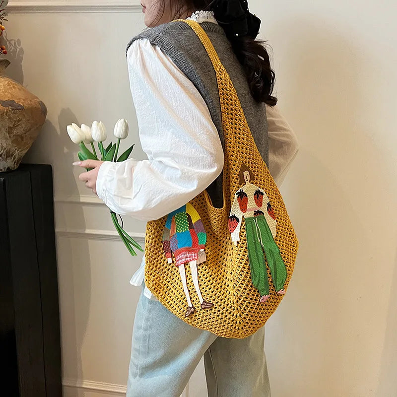 Fanciulla Embroidered Crochet Hobo Bag