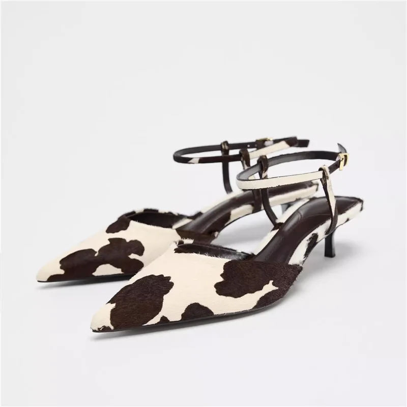 Leather Cowhide Slingback Heels
