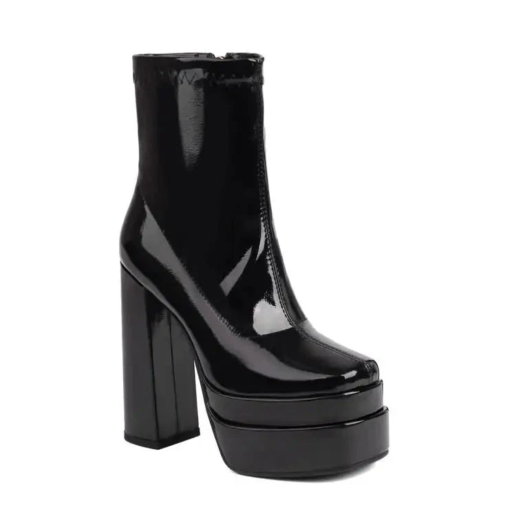 High Heeled Zipper Ankle Platform Boots
