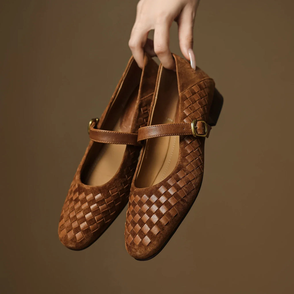 Elara Woven Leather Mary Janes
