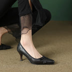 Square Toe Vintage Leather Bowknot Heels