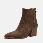 Chunky Wooden Heel Ankle Boots