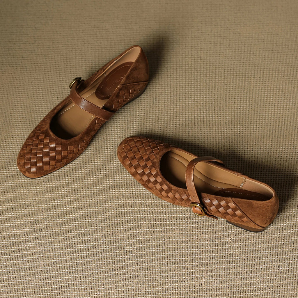 Elara Woven Leather Mary Janes